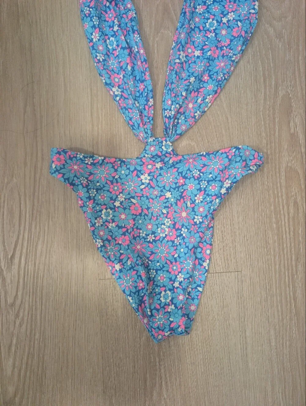 Frankies Bikinis Dorothy Blue Floral Halter One Piece Swimsuit